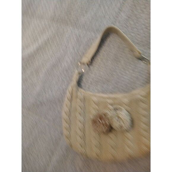 Chateau Knitted Pom Pom Shoulder Beige Bag Boho Hobo Winter - Picture 4 of 11
